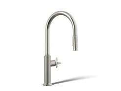 Touchless pull-down kitchen sink faucet with two-function sprayhead