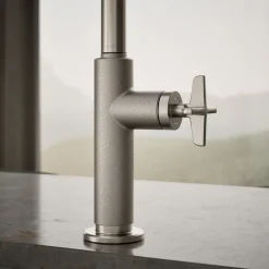 Touchless pull-down kitchen sink faucet with two-function sprayhead