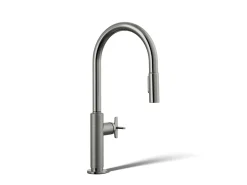 Touchless pull-down kitchen sink faucet with two-function sprayhead