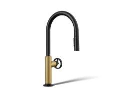 Touchless pull-down kitchen sink faucet with two-function sprayhead