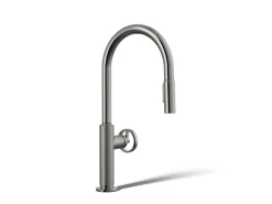 Touchless pull-down kitchen sink faucet with two-function sprayhead