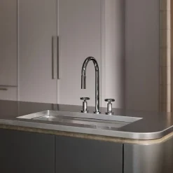 Touchless pull-down kitchen sink faucet with two-function sprayhead