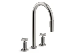 Touchless pull-down kitchen sink faucet with two-function sprayhead