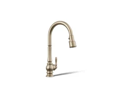 Touchless pull-down kitchen sink faucet with three-function sprayhead