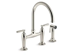 Two-hole bridge kitchen sink faucet with side sprayer