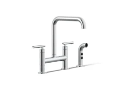 Two-hole bridge kitchen sink faucet with side sprayer