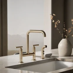 Two-hole bridge kitchen sink faucet with side sprayer
