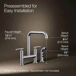 Two-hole bridge kitchen sink faucet with side sprayer