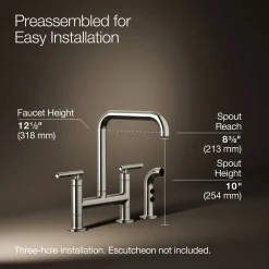 Two-hole bridge kitchen sink faucet with side sprayer