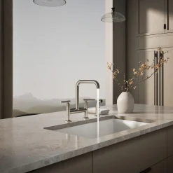 Two-hole bridge kitchen sink faucet with side sprayer