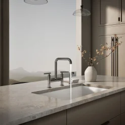 Two-hole bridge kitchen sink faucet with side sprayer
