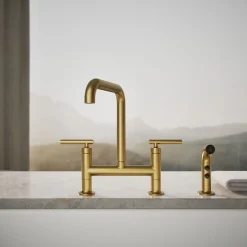 Two-hole bridge kitchen sink faucet with side sprayer