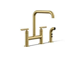 Two-hole bridge kitchen sink faucet with side sprayer