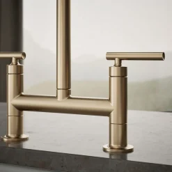 Two-hole bridge kitchen sink faucet with side sprayer