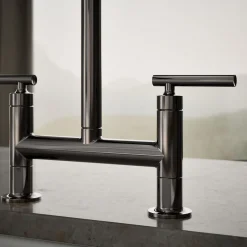 Two-hole bridge kitchen sink faucet with side sprayer