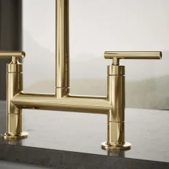 Two-hole bridge kitchen sink faucet with side sprayer