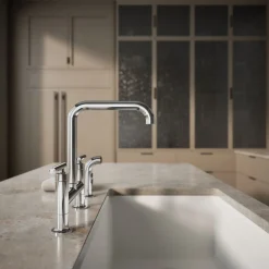 Two-hole bridge kitchen sink faucet with side sprayer