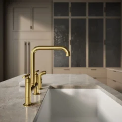 Two-hole bridge kitchen sink faucet with side sprayer