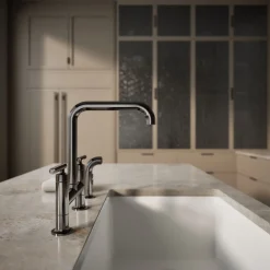 Two-hole bridge kitchen sink faucet with side sprayer