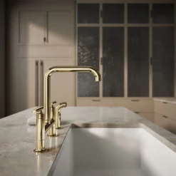 Two-hole bridge kitchen sink faucet with side sprayer