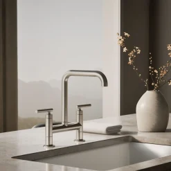 Two-hole bridge kitchen sink faucet