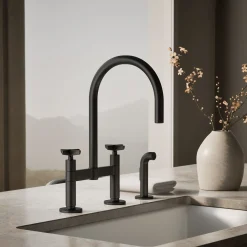 Two-hole bridge kitchen sink faucet with side sprayer