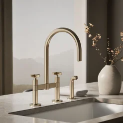 Two-hole bridge kitchen sink faucet with side sprayer