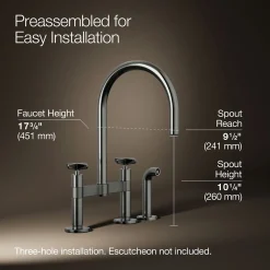Two-hole bridge kitchen sink faucet with side sprayer