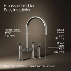 Two-hole bridge kitchen sink faucet with side sprayer