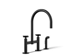 Two-hole bridge kitchen sink faucet with side sprayer