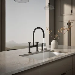 Two-hole bridge kitchen sink faucet with side sprayer