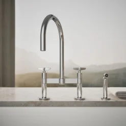 Two-hole bridge kitchen sink faucet with side sprayer