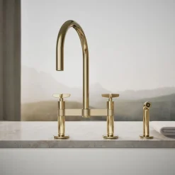 Two-hole bridge kitchen sink faucet with side sprayer