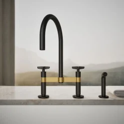 Two-hole bridge kitchen sink faucet with side sprayer
