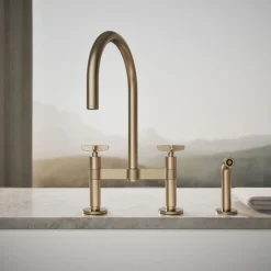 Two-hole bridge kitchen sink faucet with side sprayer
