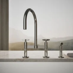 Two-hole bridge kitchen sink faucet with side sprayer