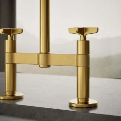 Two-hole bridge kitchen sink faucet with side sprayer