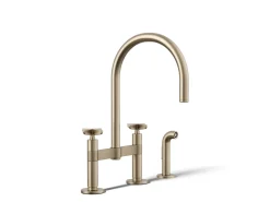 Two-hole bridge kitchen sink faucet with side sprayer