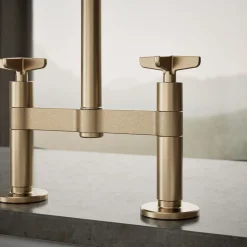 Two-hole bridge kitchen sink faucet with side sprayer