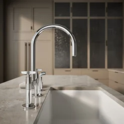 Two-hole bridge kitchen sink faucet with side sprayer