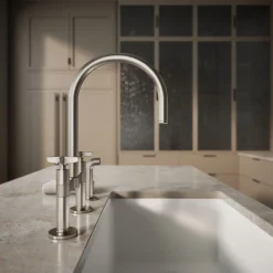 Two-hole bridge kitchen sink faucet with side sprayer