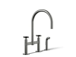 Two-hole bridge kitchen sink faucet with side sprayer