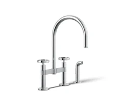 Two-hole bridge kitchen sink faucet with side sprayer