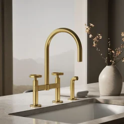 Two-hole bridge kitchen sink faucet with side sprayer