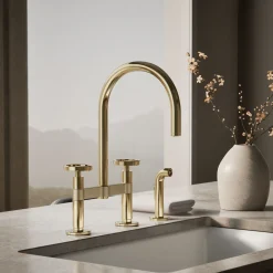 Two-hole bridge kitchen sink faucet with side sprayer