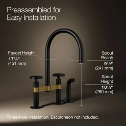 Two-hole bridge kitchen sink faucet with side sprayer
