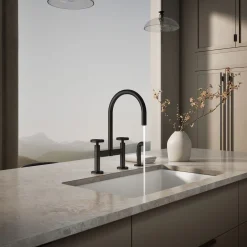 Two-hole bridge kitchen sink faucet with side sprayer