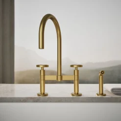 Two-hole bridge kitchen sink faucet with side sprayer