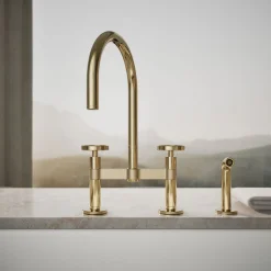 Two-hole bridge kitchen sink faucet with side sprayer