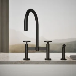 Two-hole bridge kitchen sink faucet with side sprayer